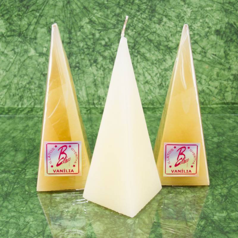 Vanília illatú gyertya * piramis - rusztikus 15 cm