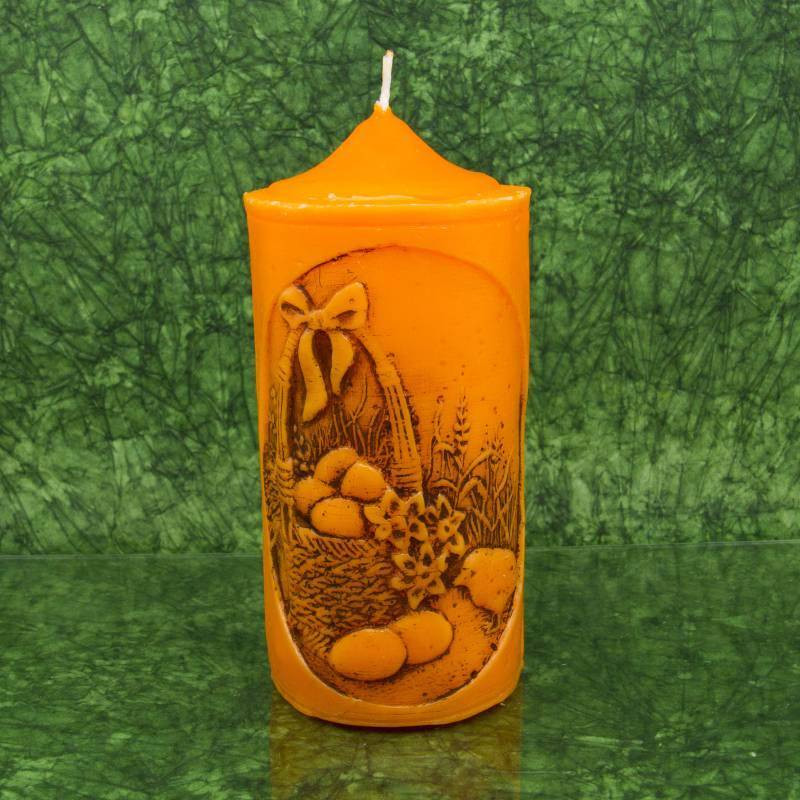 Húsvéti dekorgyertya * dombornyomott - narancssárga 17 cm