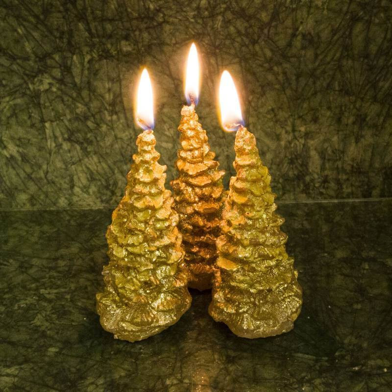 Fenyőfa gyertya * arany - kicsi 11 cm