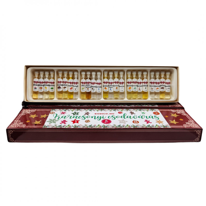 Karácsonyi csodavárás aromaterápiás illóolaj adventi naptár, 24 db különböző illóolaj-fiolával