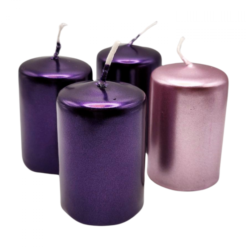 Adventi gyertya metál színű 3 db lila + 1 db rózsaszín 40*60 mm 4 db/csomag