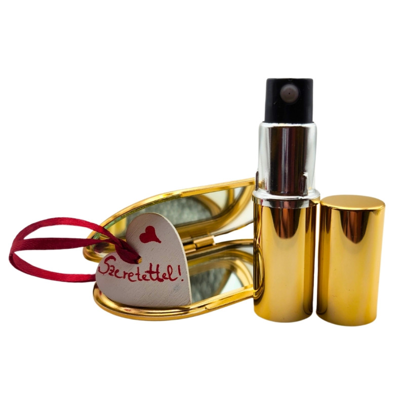 Arany ovális kozmetikai tükör + arany 6 ml utántölthető parfümszóró szettben