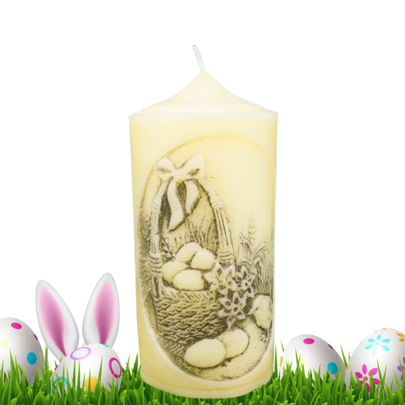 Húsvéti dekorgyertya * dombornyomott - elefántcsontszín 17 cm
