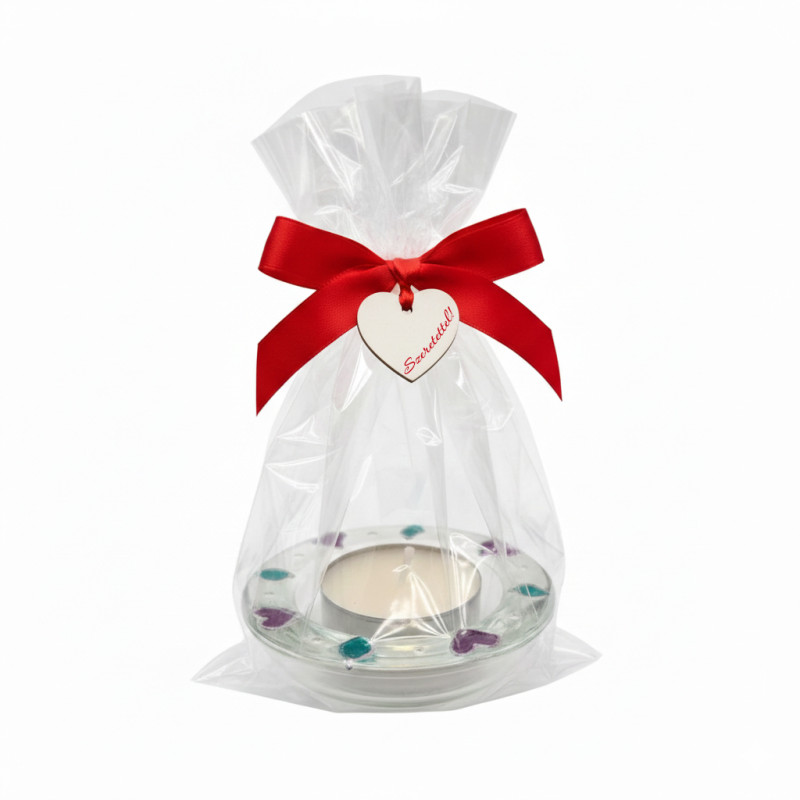 ”HARMÓNIA” kézzel festett üveg gyertya- és mécsestartó + teamécses, díszcsomagolásban