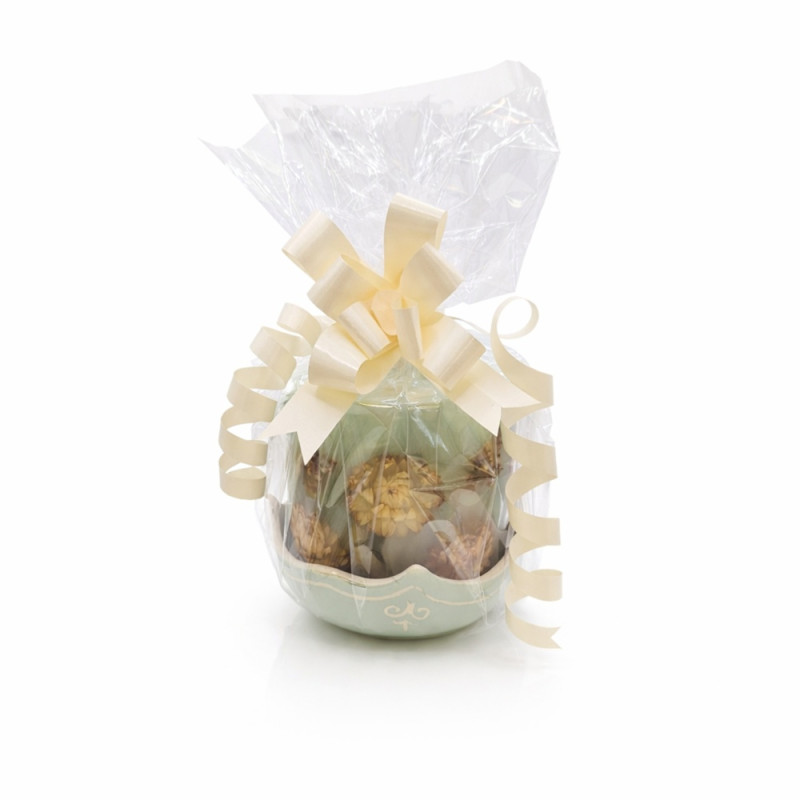 Szárított virágos, illatos henger gyertya + Cikk-Cakk kézműves kerámia tálka, díszcsomagolásban