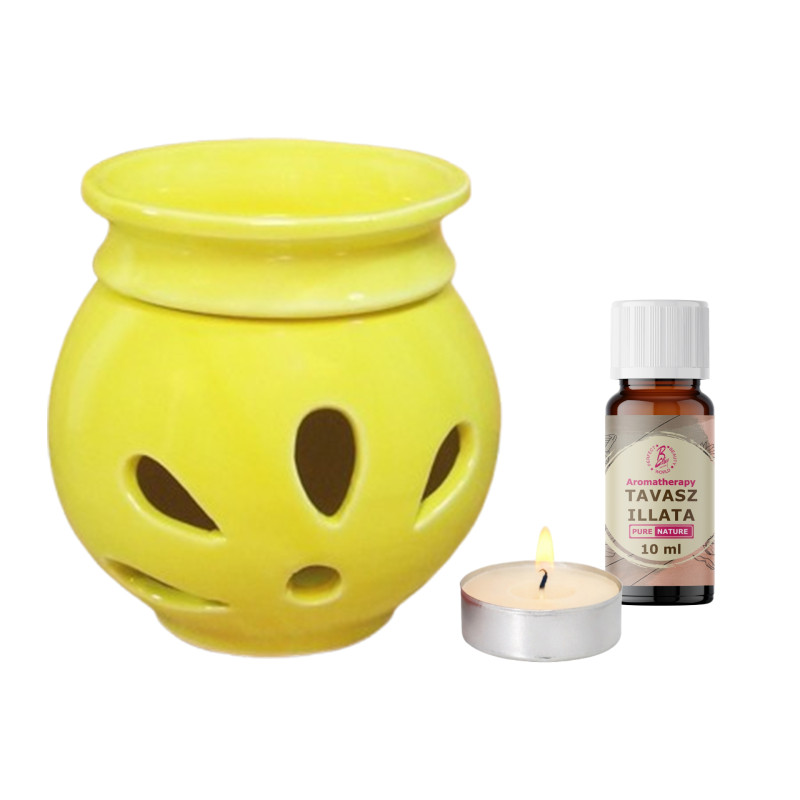 ”LILIOM” aromalámpa + 1db 10 ml illóolaj + mécses, ajándékcsomag, díszcsomagolásban