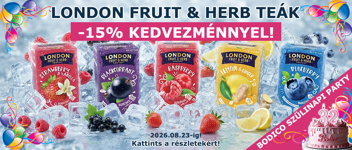 2026.08.10. - BODICO Születésnapi Party 2. * London fruit hűsítő jegestea -15% kedvezménnyel!