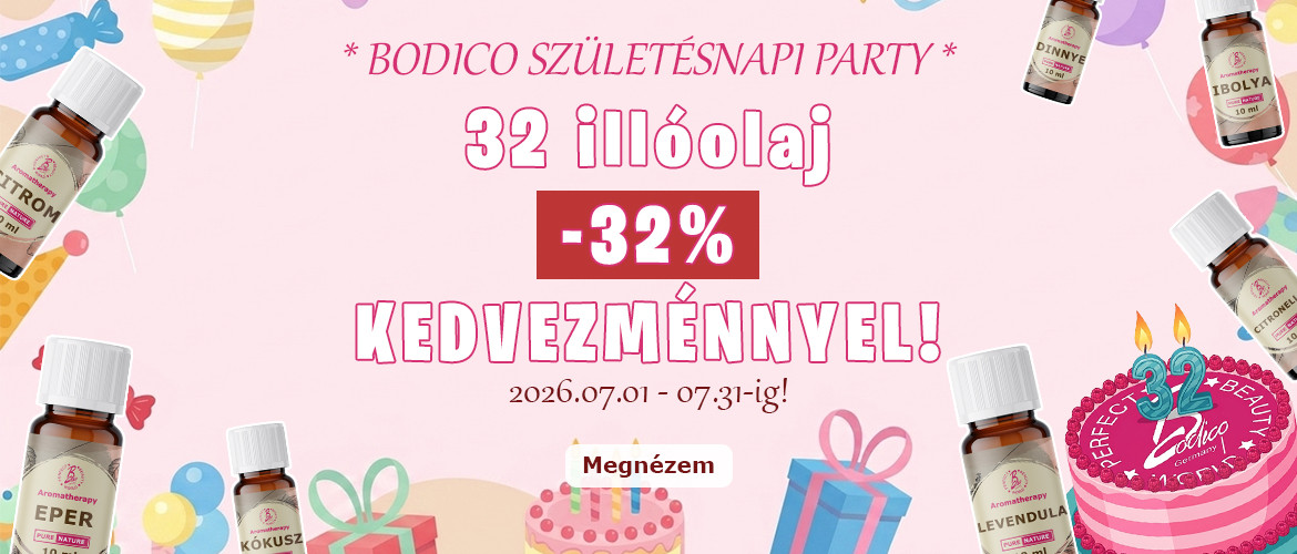 2026.06.26. 32. Születésnapi ELŐ-PARTY! 32% kedvezmény 32 illóolajra!