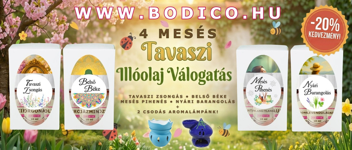 2026.04.13. Már csak szerda éjfélig: aromaterápiás illóolaj-szettek, aromalámpák 20% kedvezménnyel!